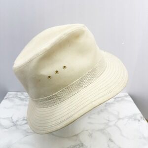Vtg Panama Jack Canvas Safari Hat Mens Medium Cream Grommets Made In USA